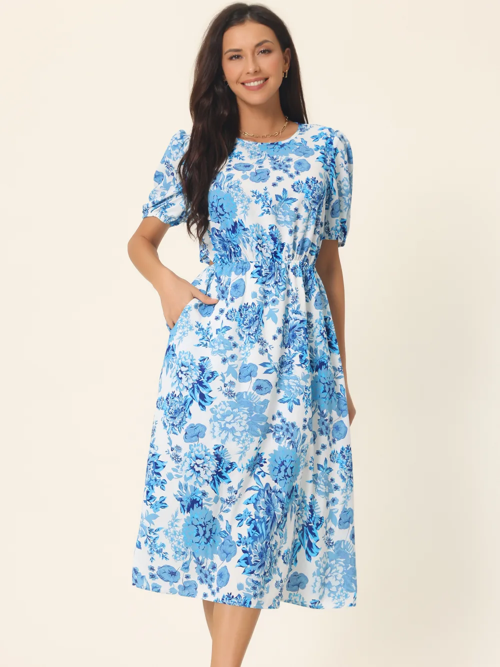 Allegra K - Summer Cutout Waist Floral Dress