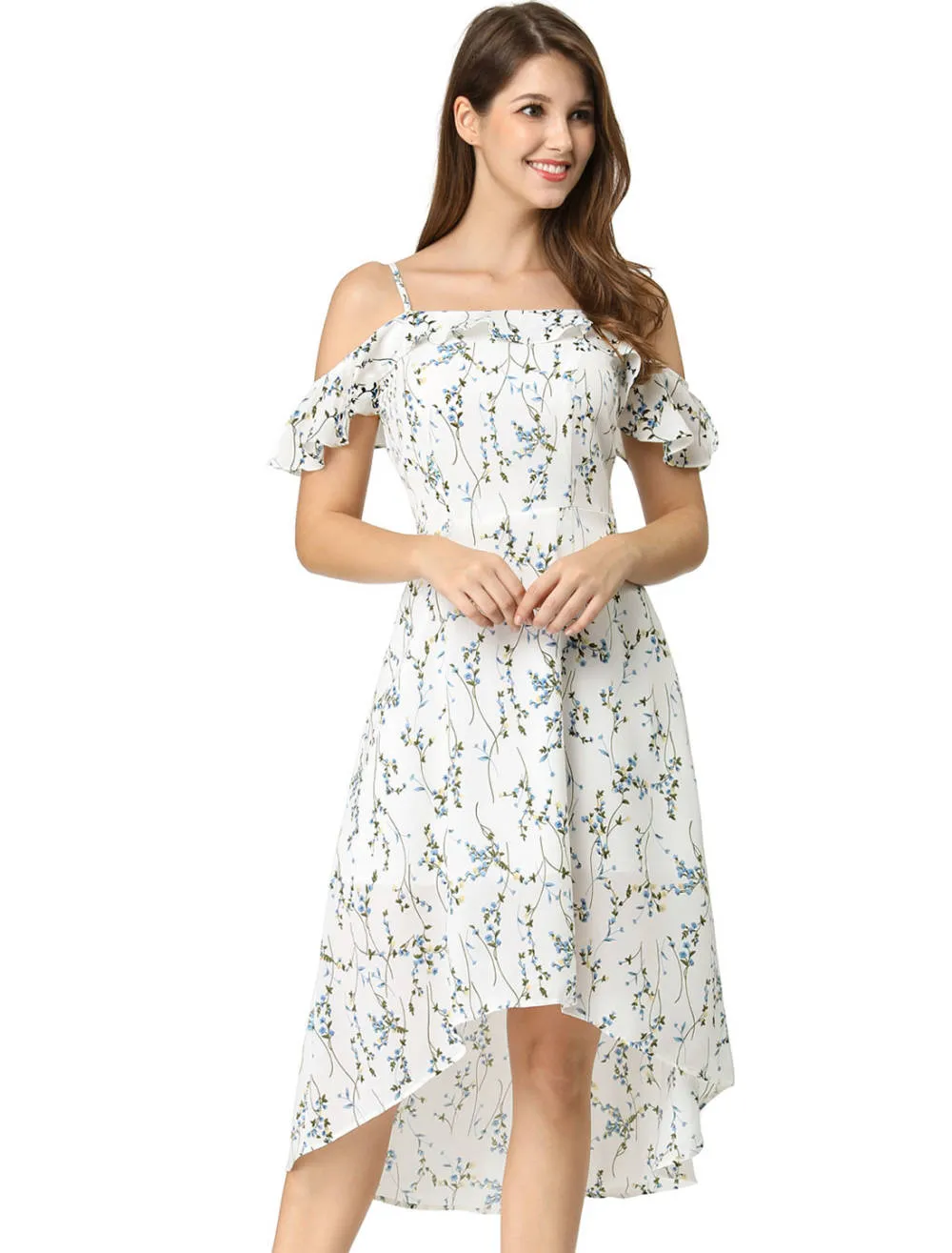 Allegra K- Spaghatti Straps A-Line Midi Floral Dress