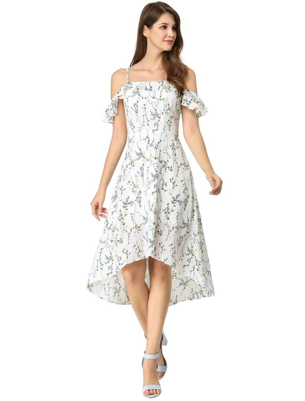 Allegra K- Spaghatti Straps A-Line Midi Floral Dress