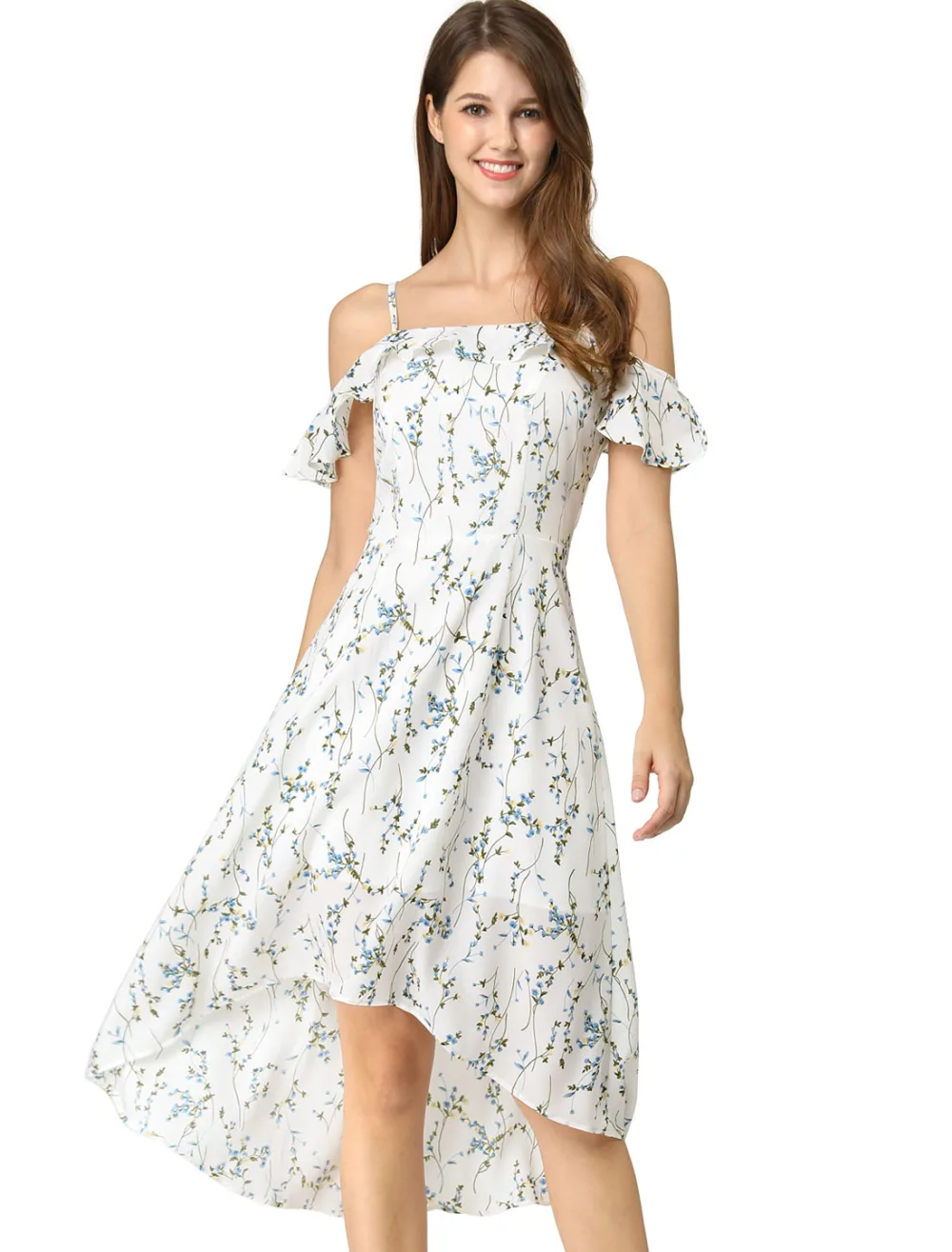 Allegra K- Spaghatti Straps A-Line Midi Floral Dress