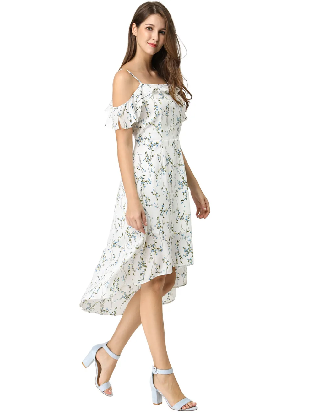 Allegra K- Spaghatti Straps A-Line Midi Floral Dress