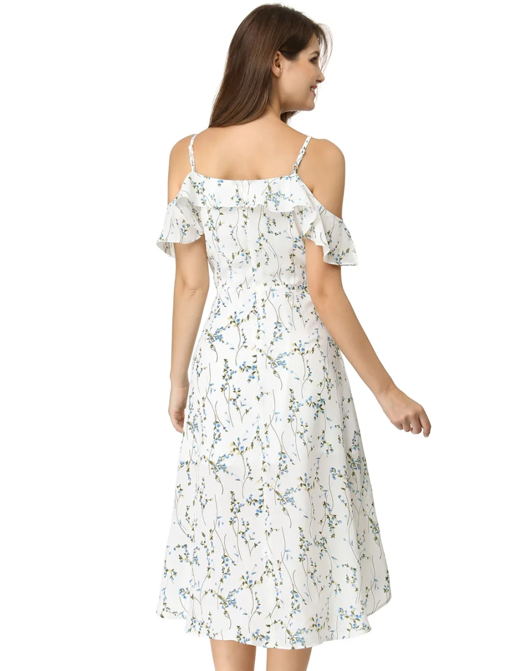 Allegra K- Spaghatti Straps A-Line Midi Floral Dress