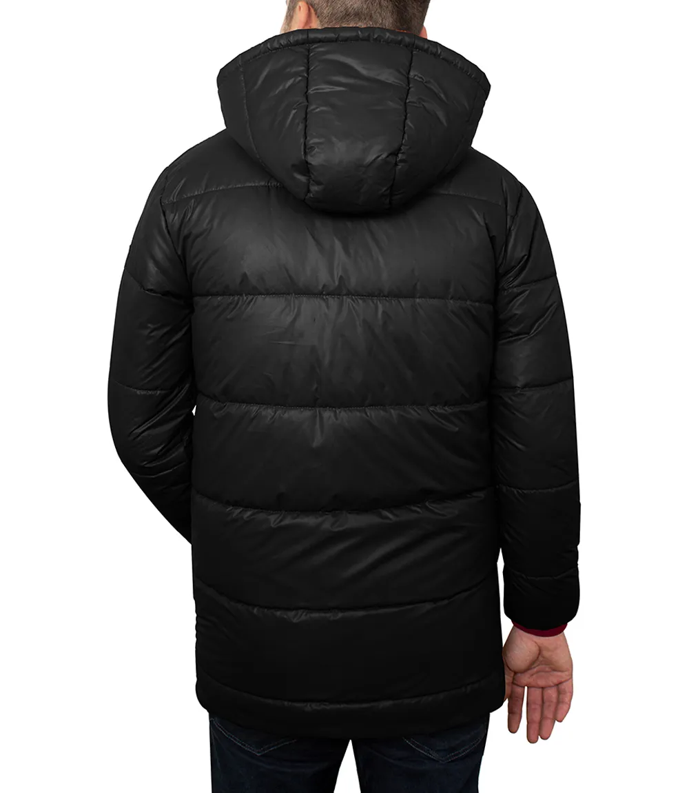 Alton Mens Black 3/4 Long Puffer Coat With Hood - Winter Jacket