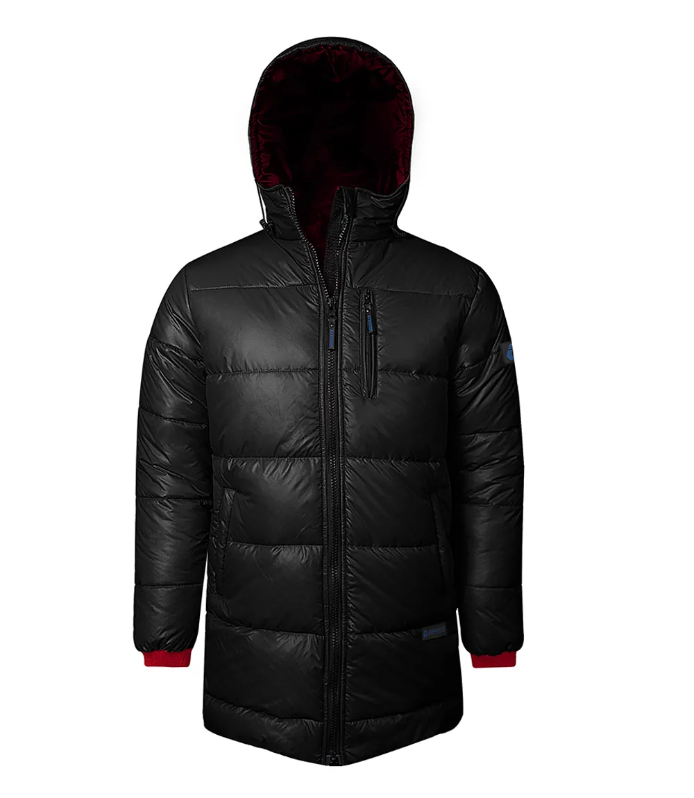 Alton Mens Black 3/4 Long Puffer Coat With Hood - Winter Jacket