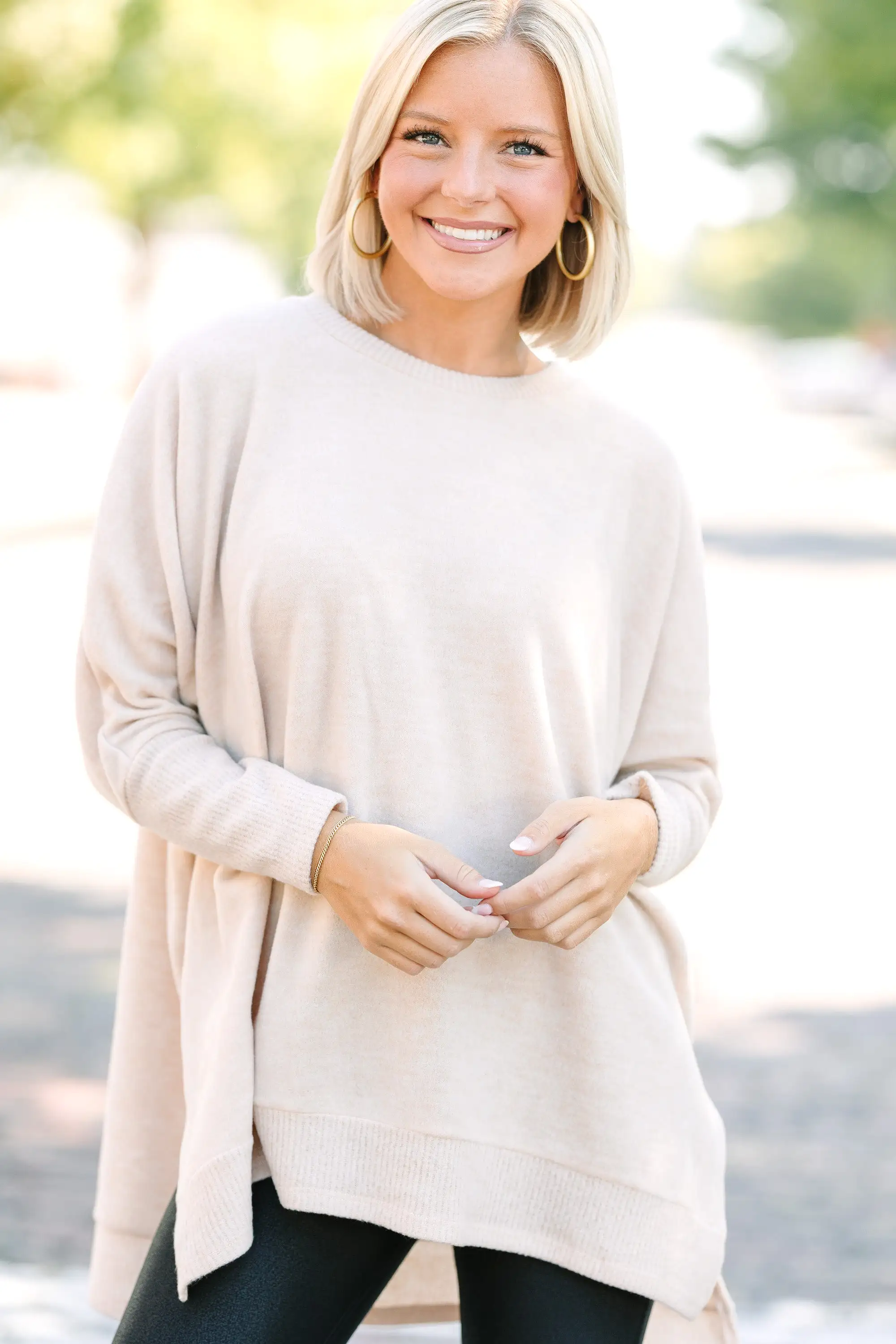 Always Fun Oatmeal Brown Brushed Knit Tunic