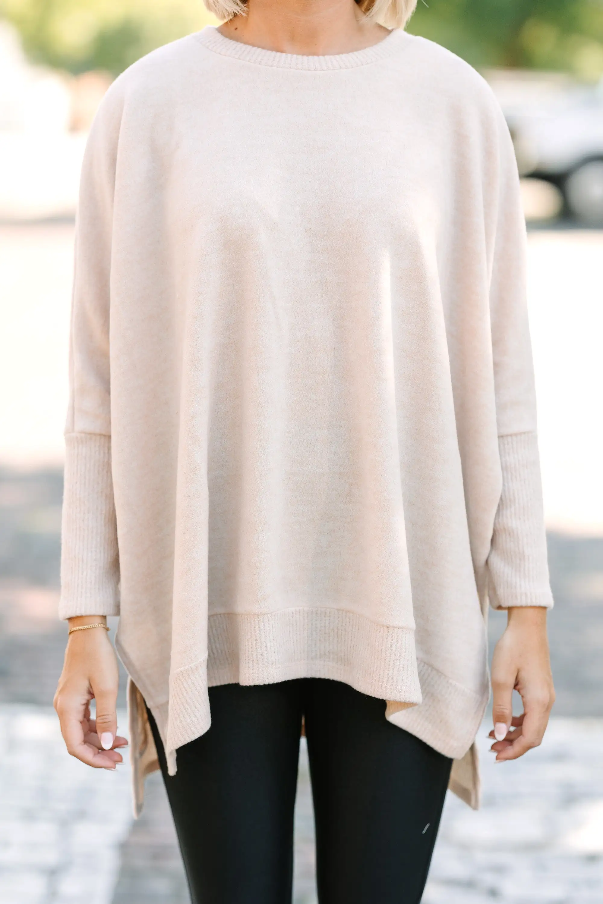 Always Fun Oatmeal Brown Brushed Knit Tunic