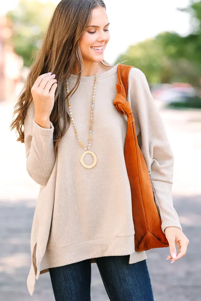 Always Fun Taupe Brown Brushed Knit Tunic