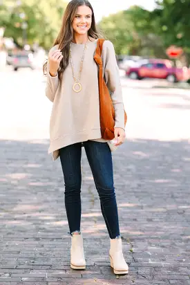 Always Fun Taupe Brown Brushed Knit Tunic