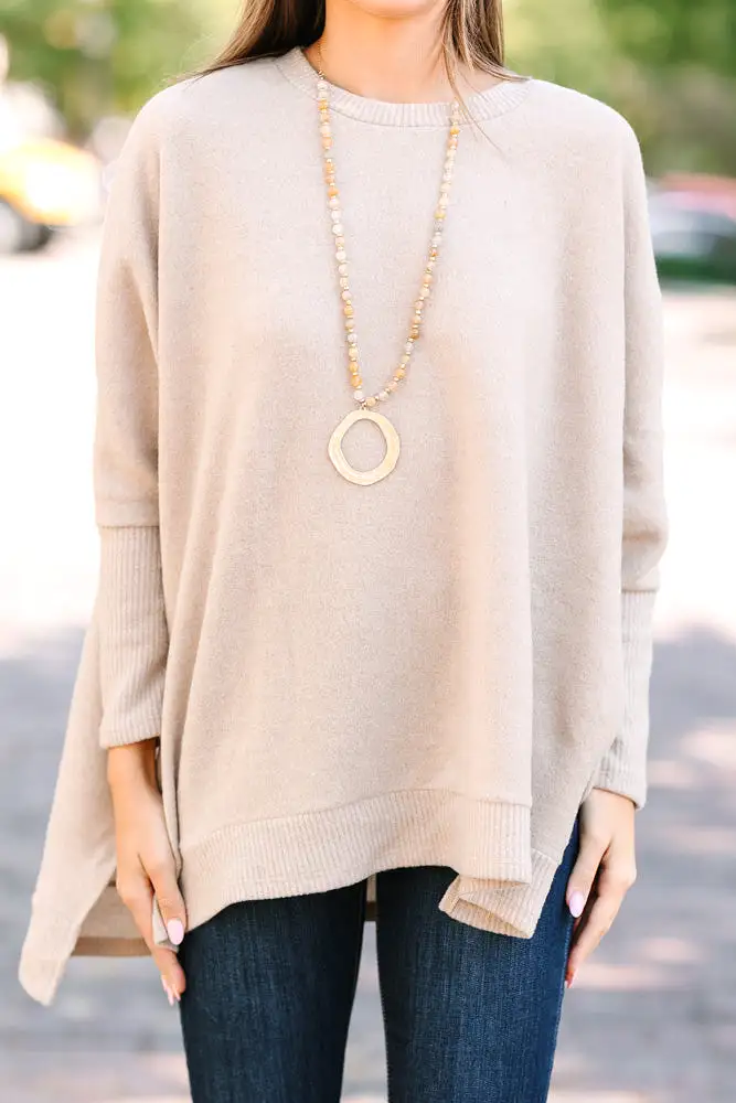 Always Fun Taupe Brown Brushed Knit Tunic