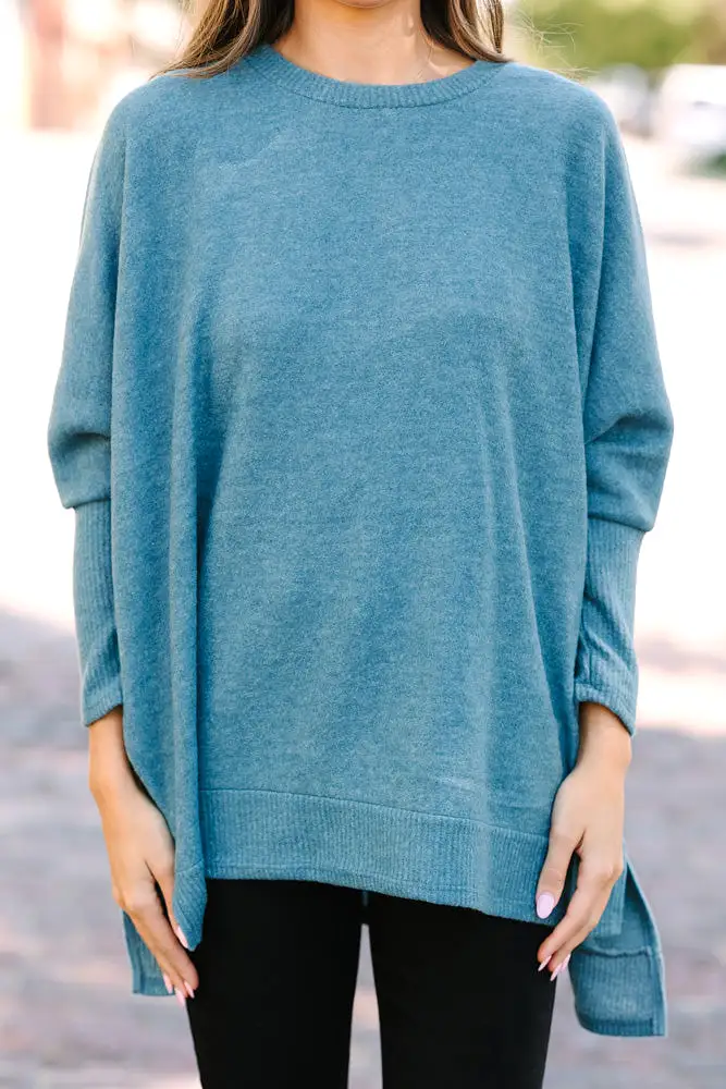 Always Fun Teal Blue Brushed Knit Tunic