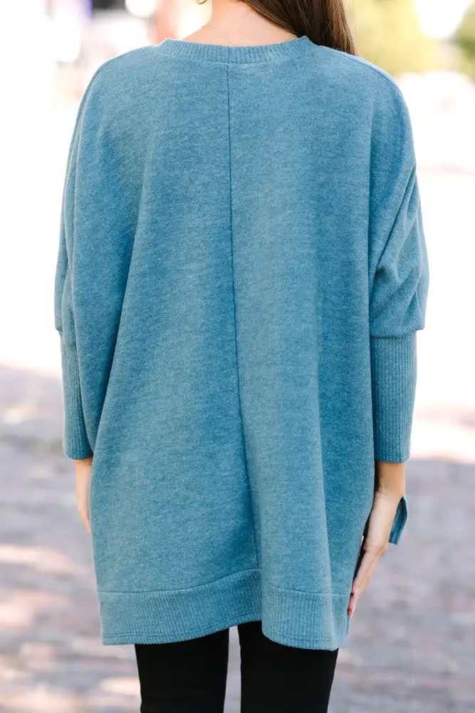 Always Fun Teal Blue Brushed Knit Tunic