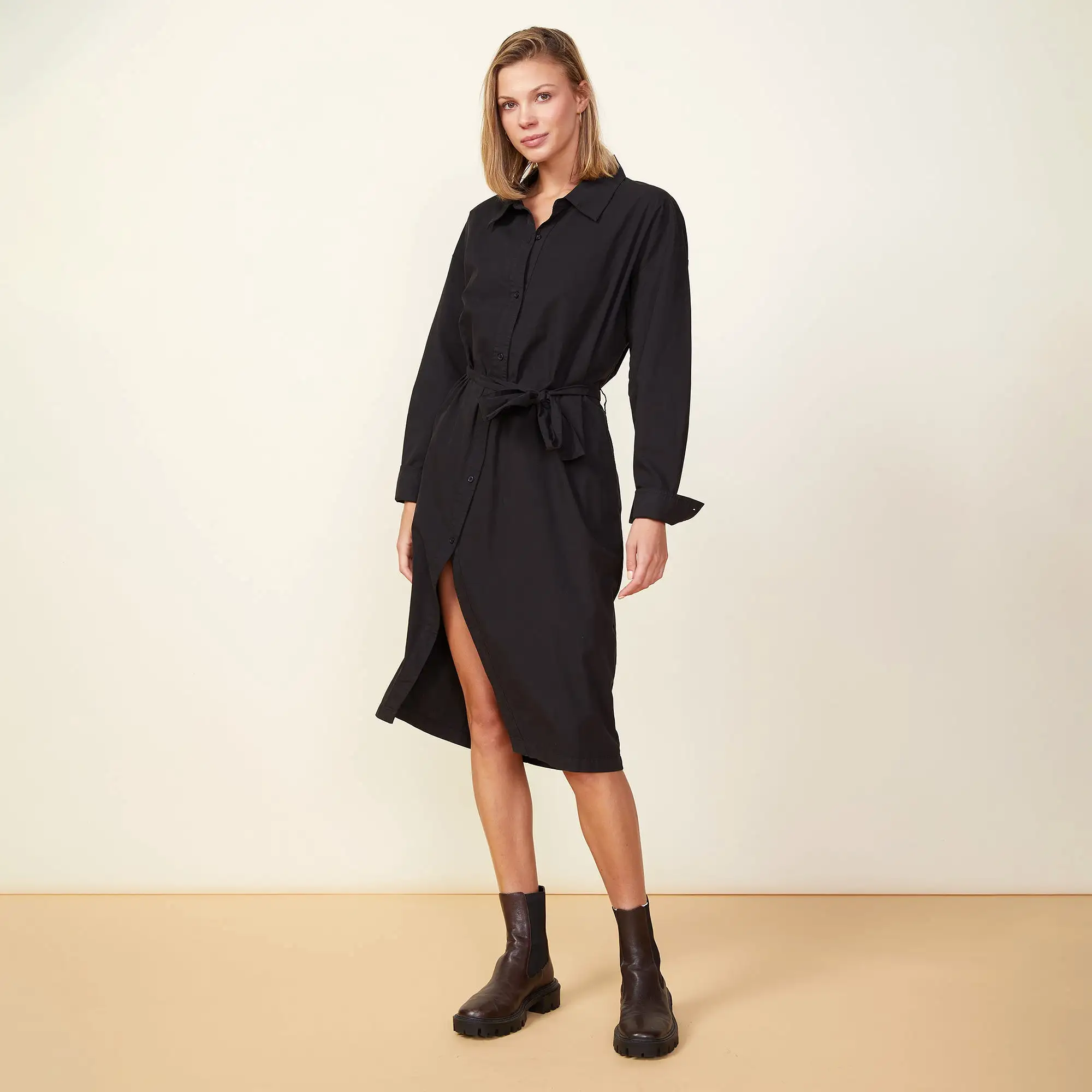 Asymmetrical Poplin Tie Shirt Dress