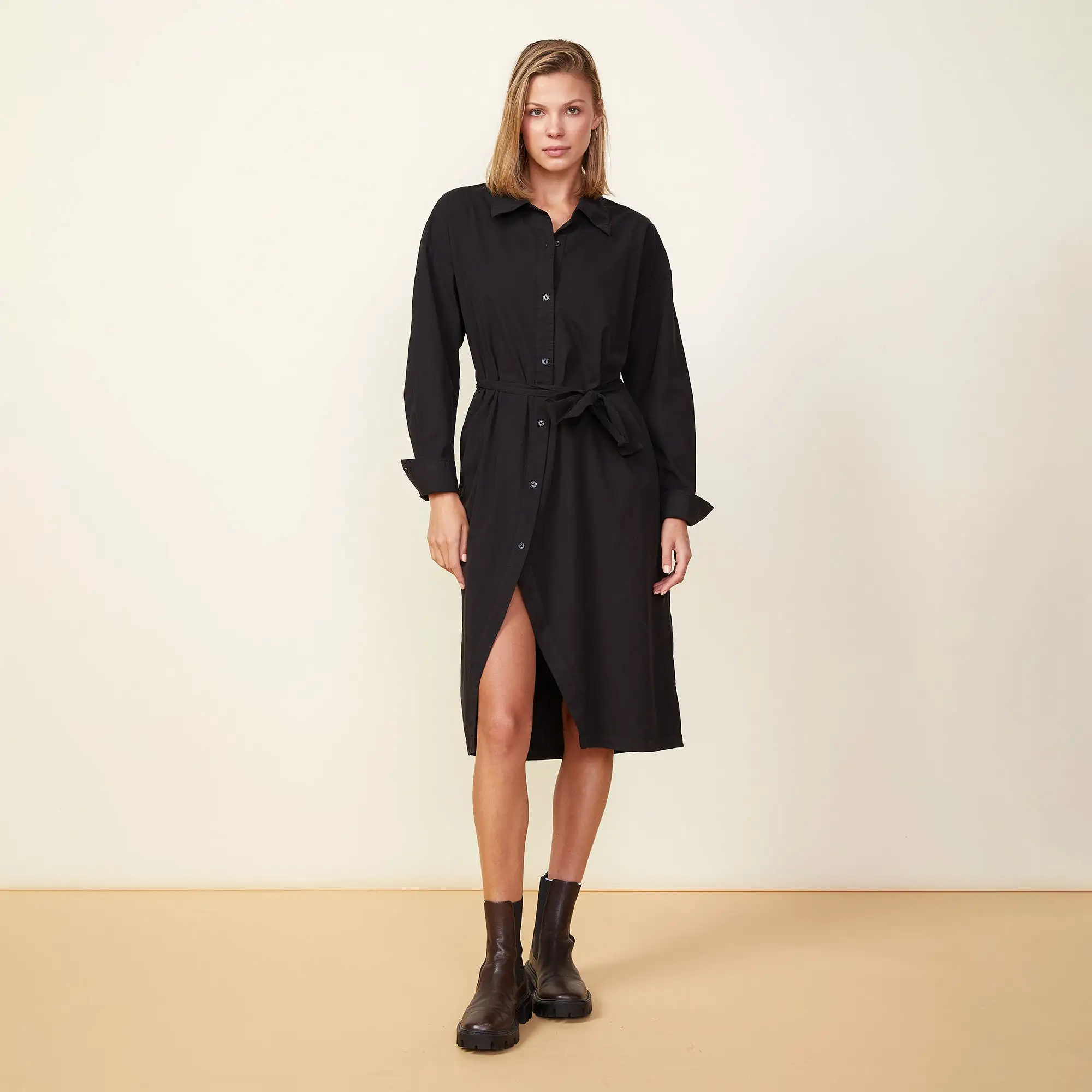 Asymmetrical Poplin Tie Shirt Dress