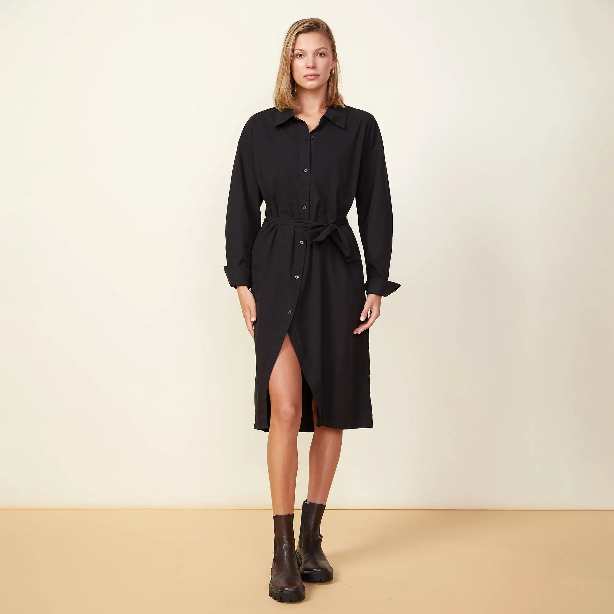 Asymmetrical Poplin Tie Shirt Dress