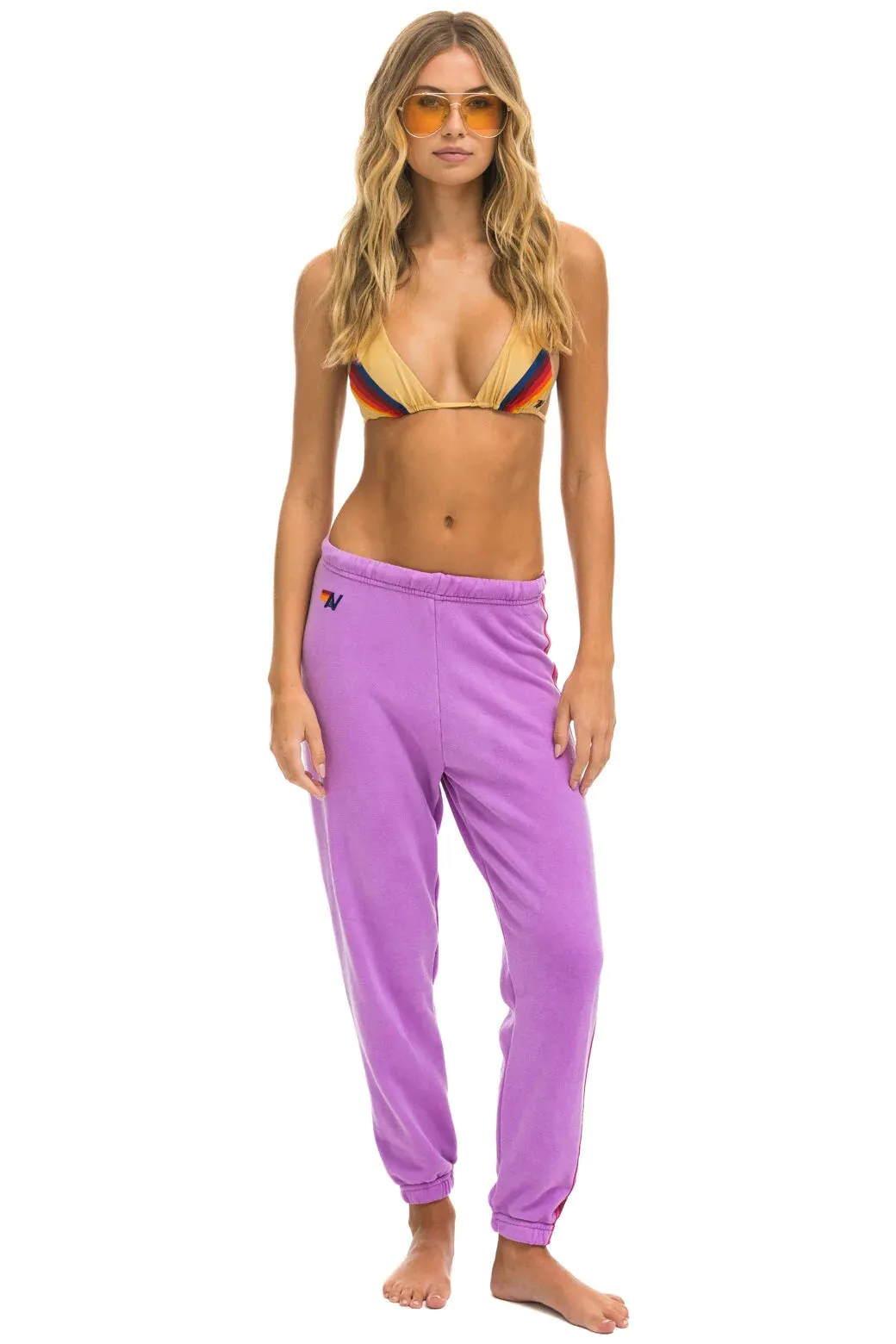 Aviator Nation 5 STRIPE SWEATPANTS - NEON PURPLE // PINK PURPLE