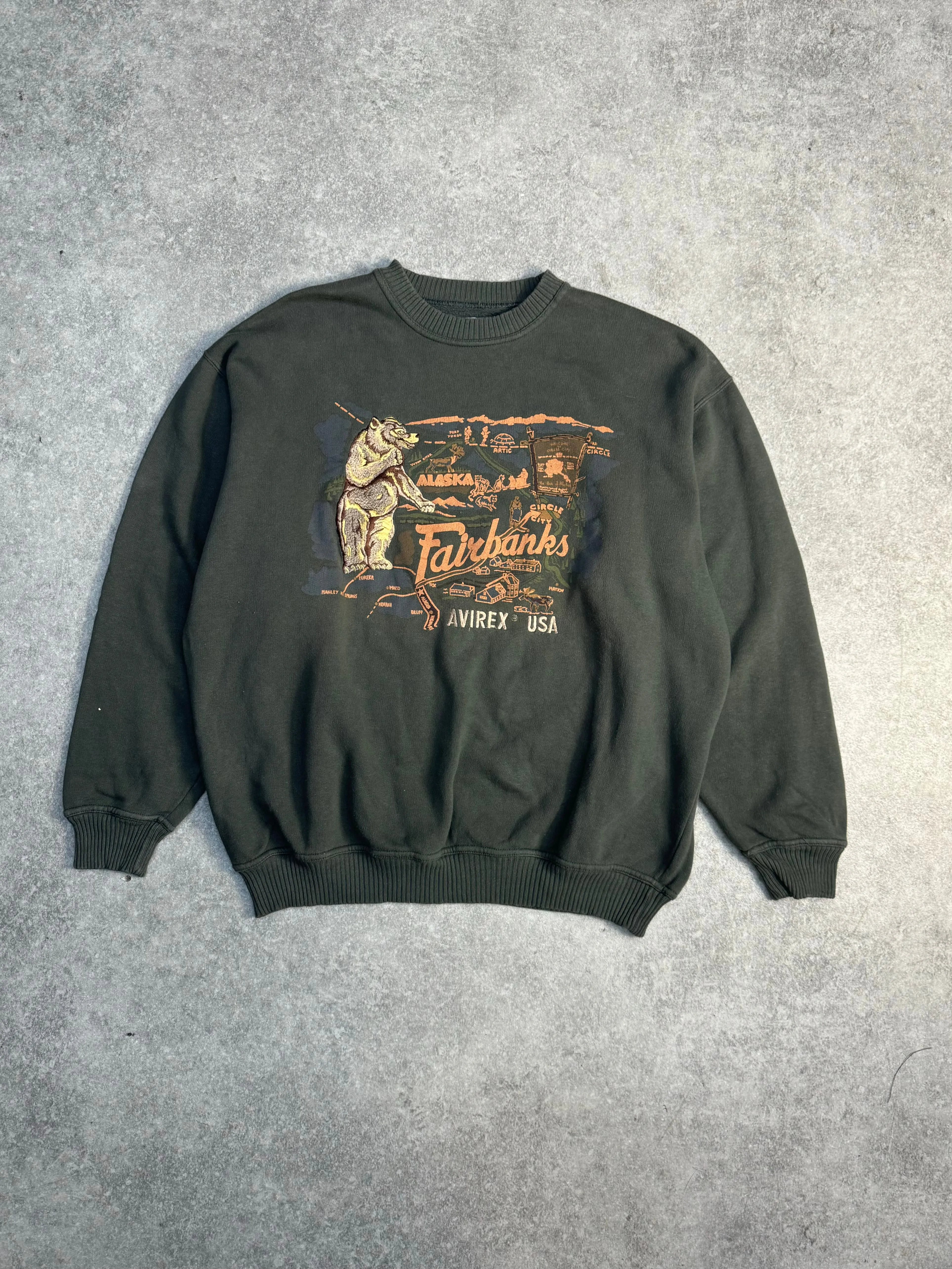 Avirex 'Alaska Fairbanks' Embroidered Bear Khaki Sweater