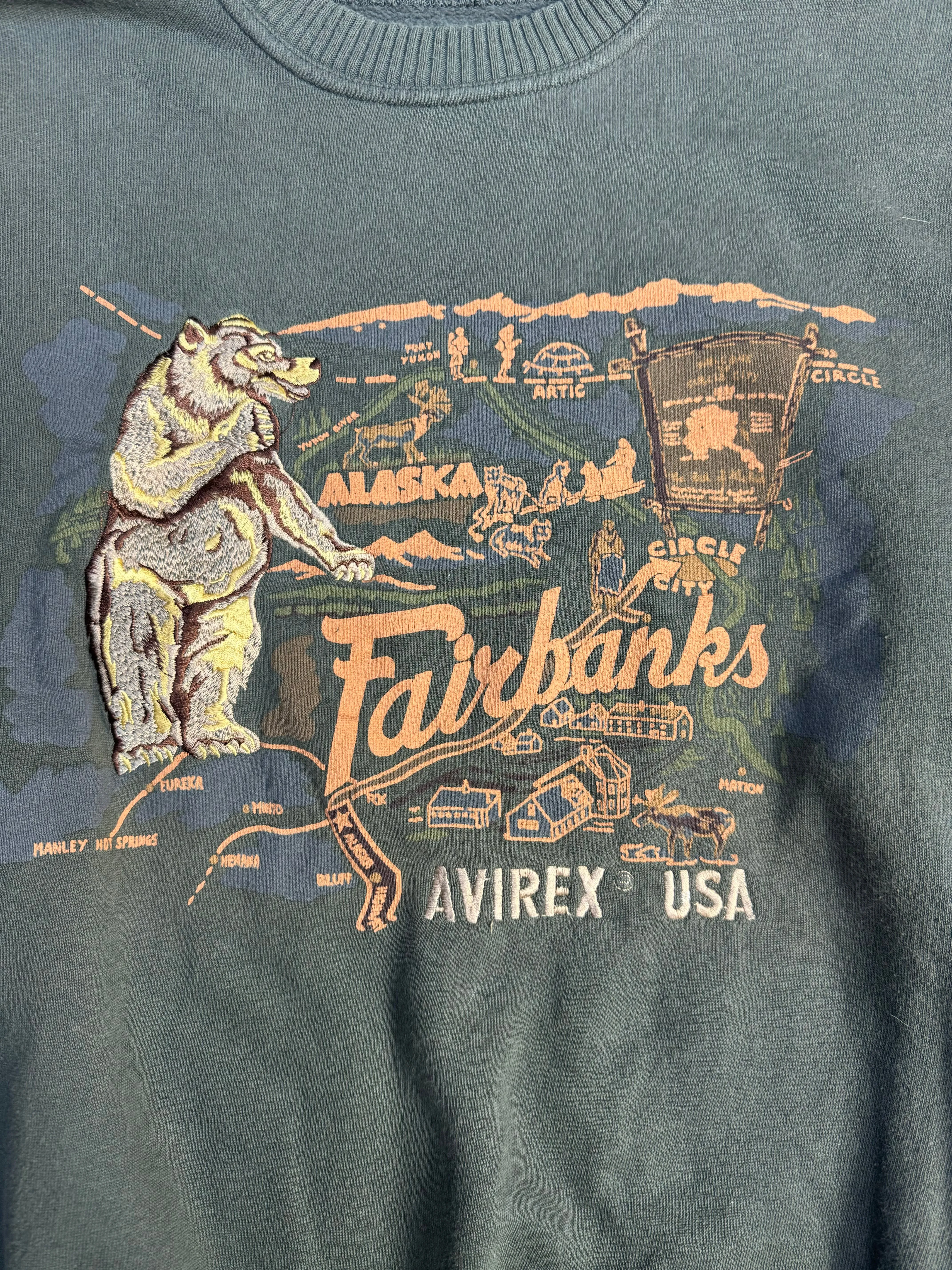 Avirex 'Alaska Fairbanks' Embroidered Bear Khaki Sweater