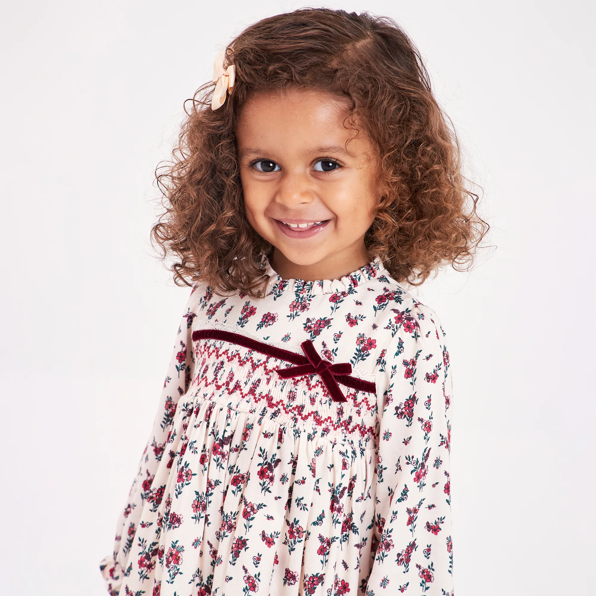 Baby Girls Ivory & Red Smocked Floral Dress