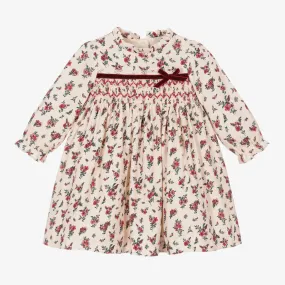 Baby Girls Ivory & Red Smocked Floral Dress