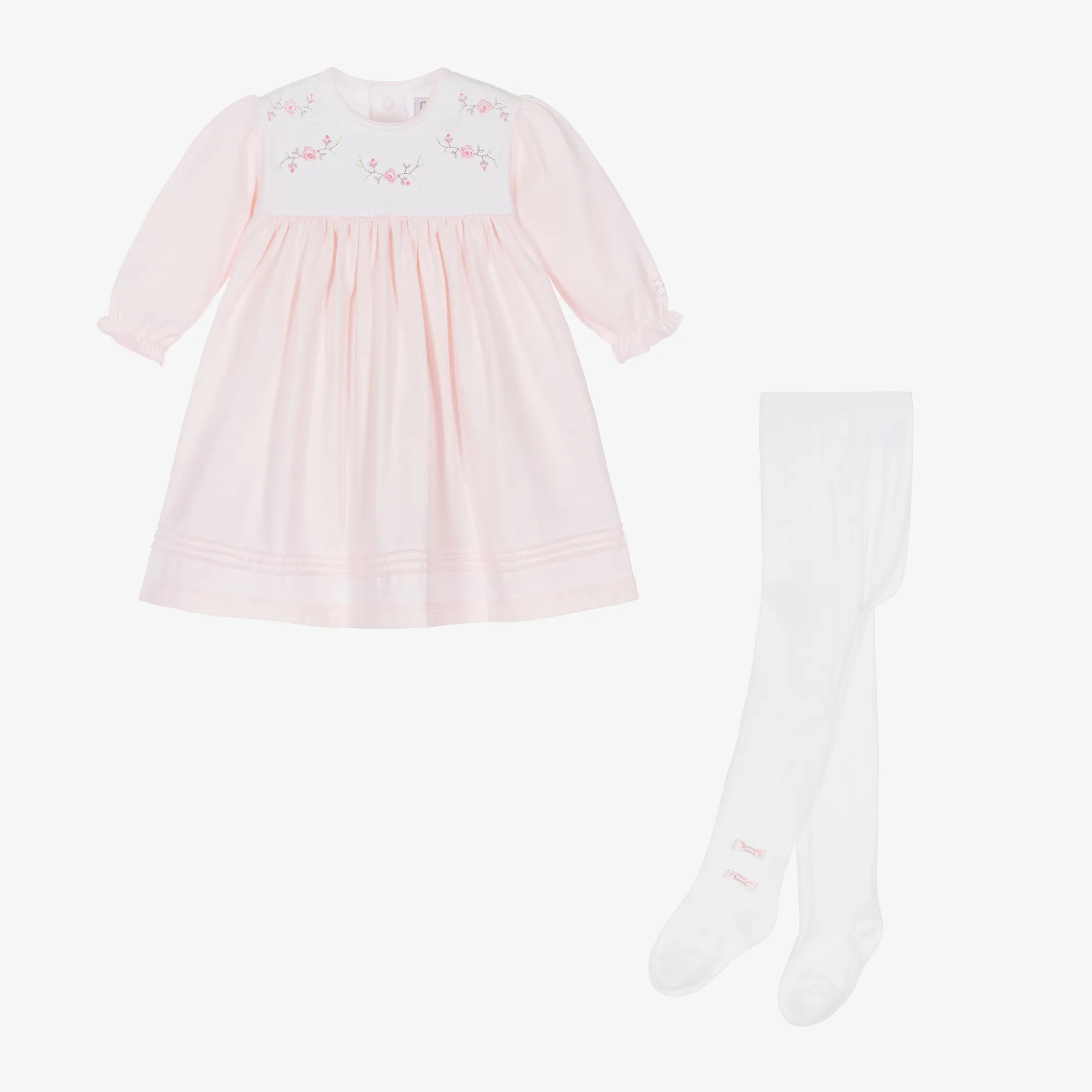 Baby Girls Pink Cotton Floral Dress Set