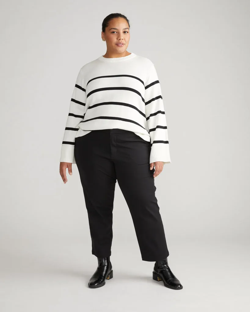 Bardot Wide Sleeve Cotton Sweater - Cream/Black Stripe