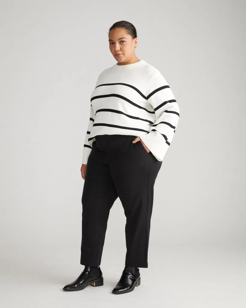 Bardot Wide Sleeve Cotton Sweater - Cream/Black Stripe