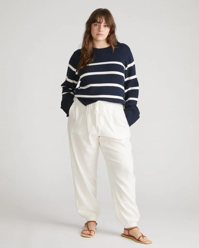 Bardot Wide Sleeve Cotton Sweater - Navy/White Stripe