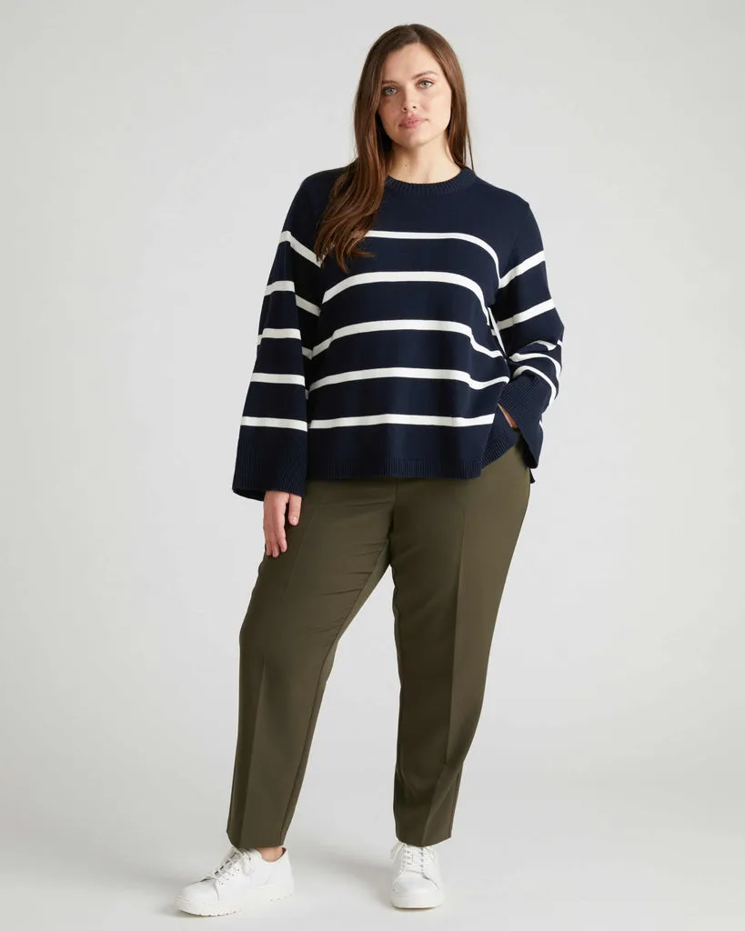 Bardot Wide Sleeve Cotton Sweater - Navy/White Stripe