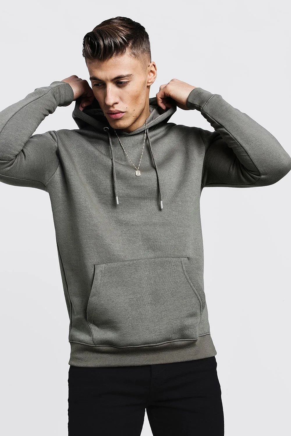 Basic Over the Head Fleece Hoodie | boohooMAN UK