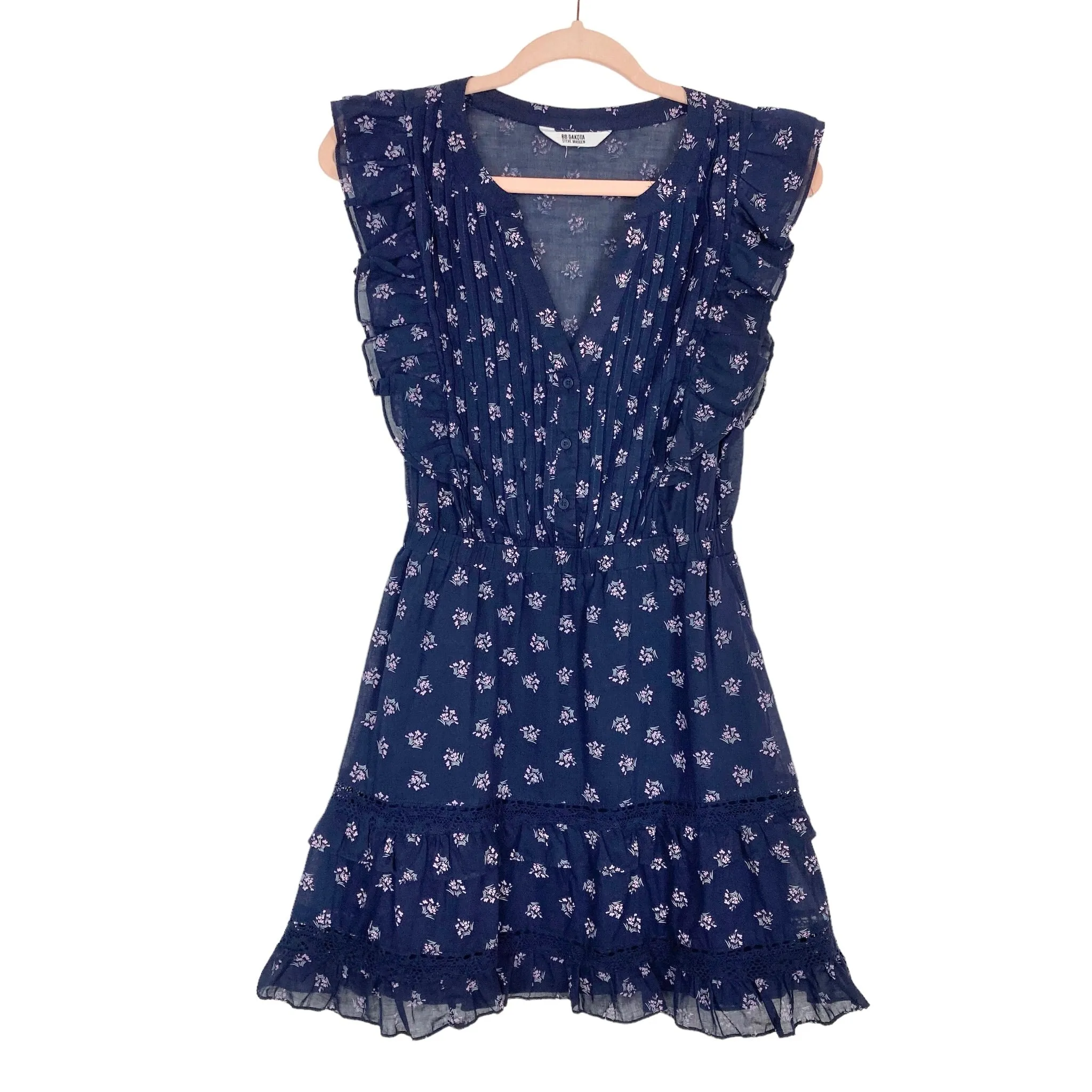 BB DAKOTA STEVE MADDEN NAVY FLORAL DRESS- SIZE ~XS (SEE NOTES,  ONLINE)