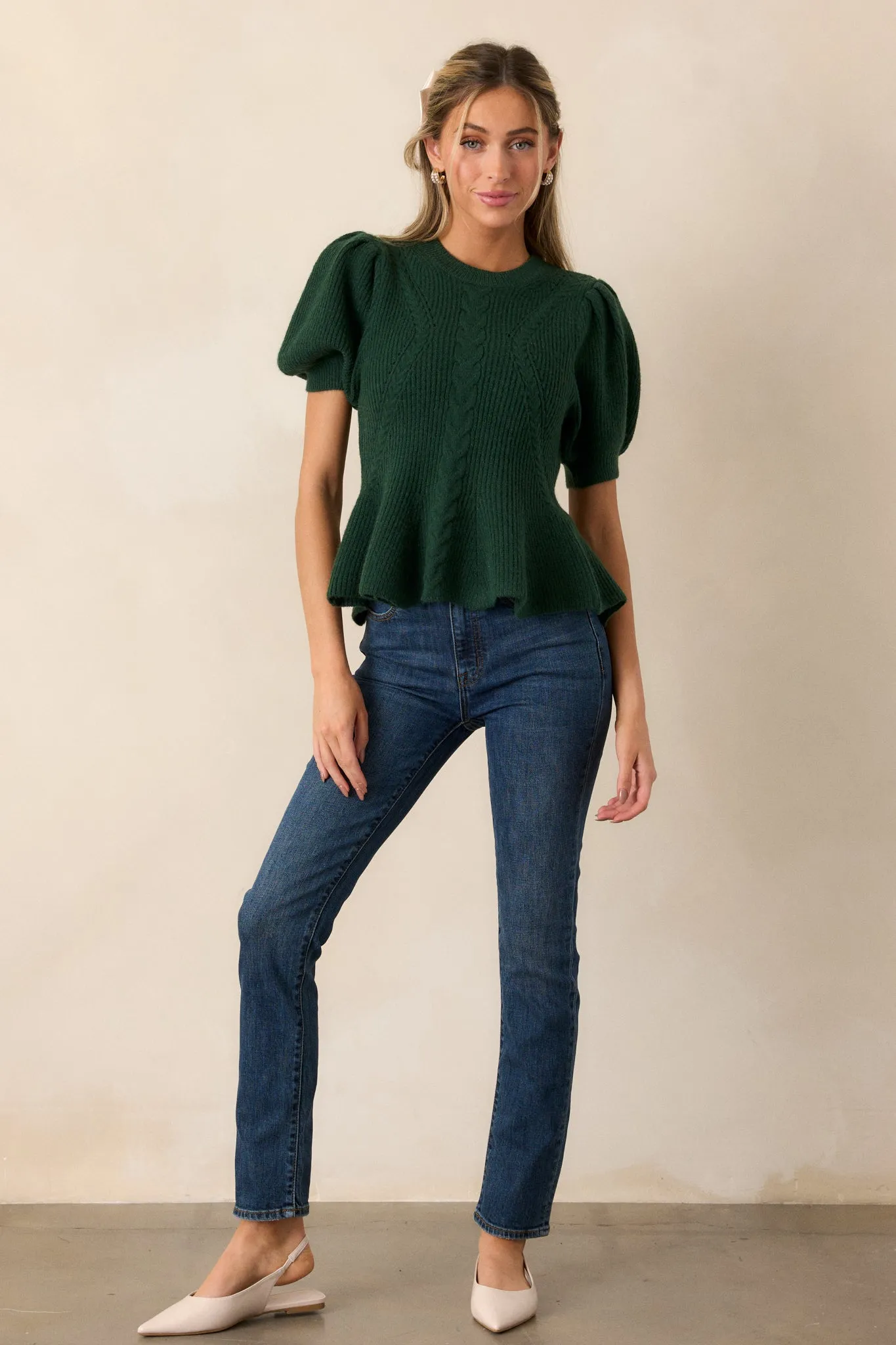 Beneath The Canopy Green Puff Sleeve Sweater