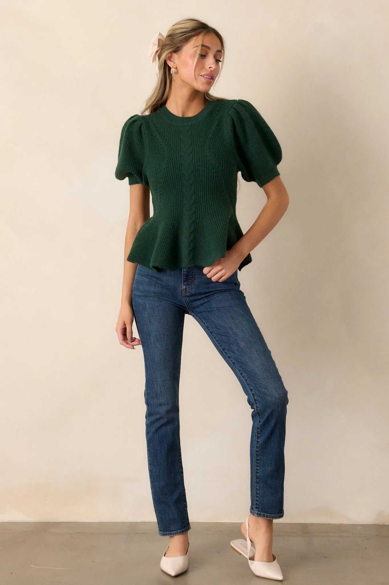 Beneath The Canopy Green Puff Sleeve Sweater