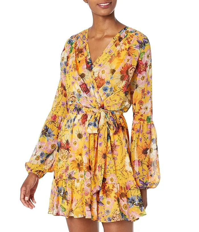 Betsy & Adam Short Long Sleeve Lurex Floral Dress