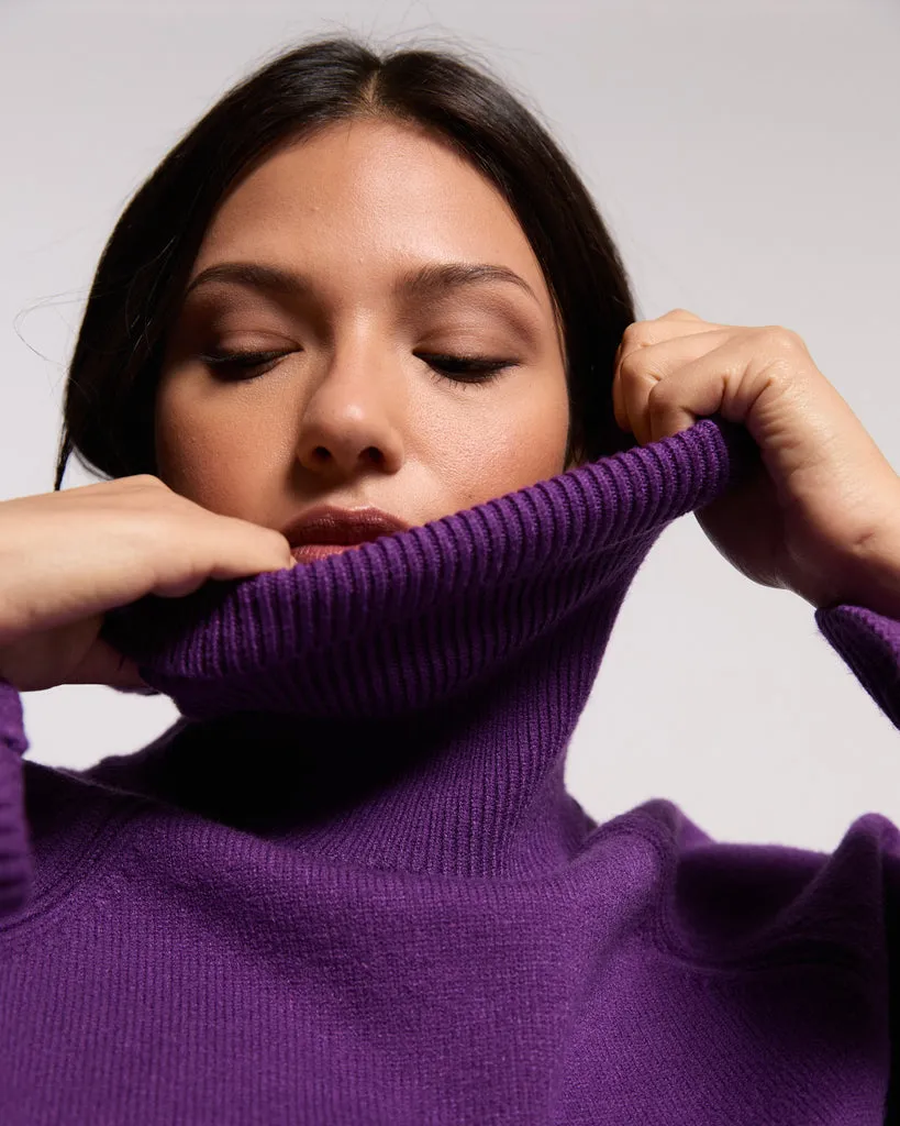 Better-Than-Wool Oversize Turtleneck Sweater - Grape