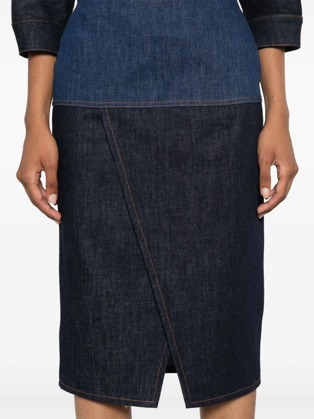 BICOLOR DENIM MIDI SKIRT