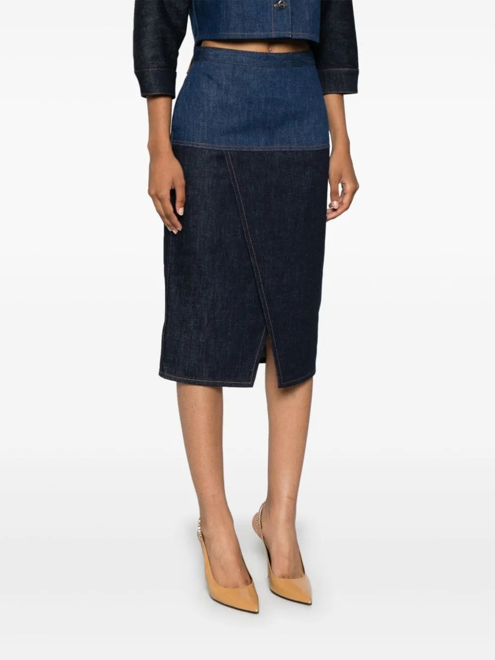 BICOLOR DENIM MIDI SKIRT