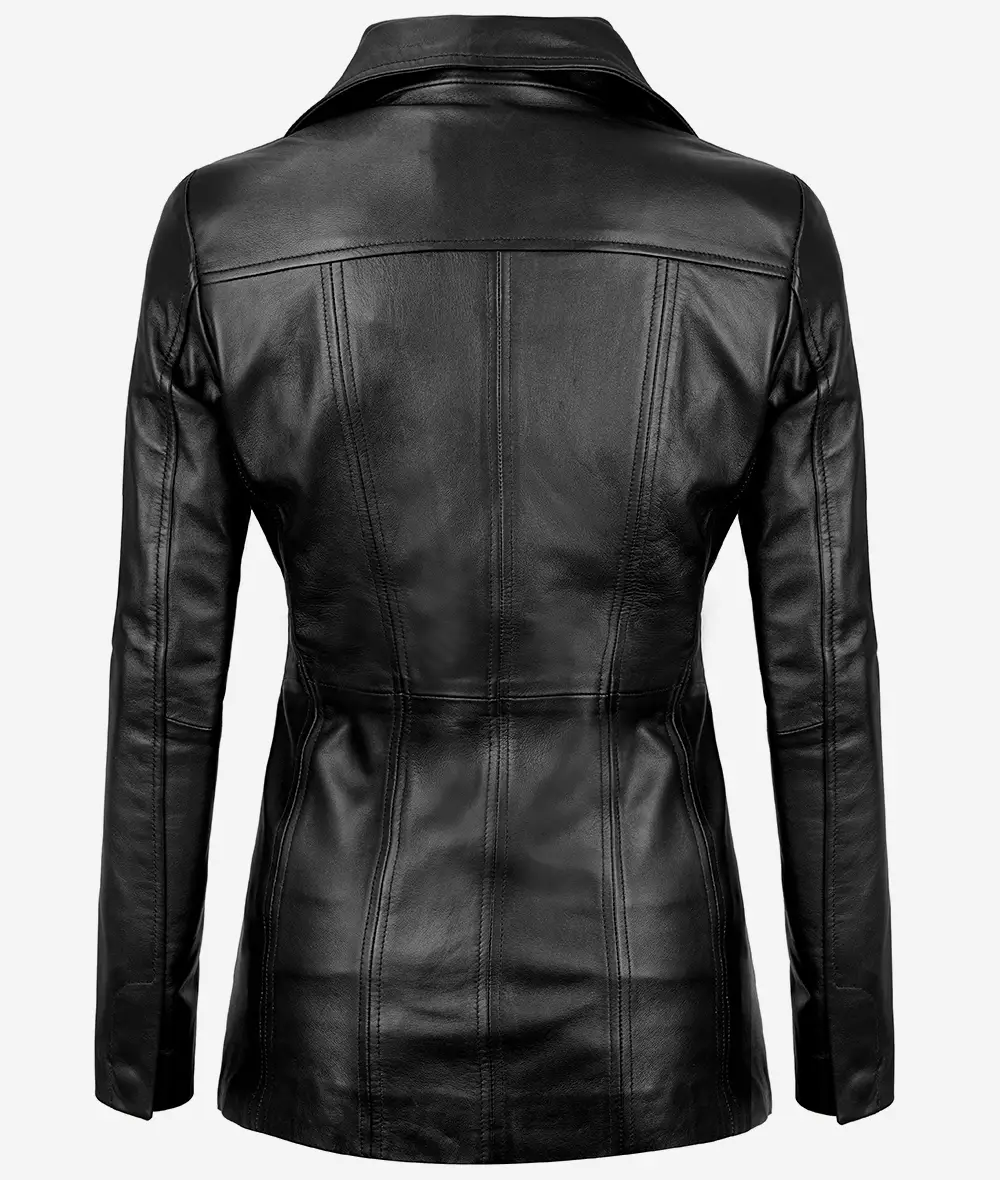 Bitonto Womens 3/4 Length Black Leather Coat