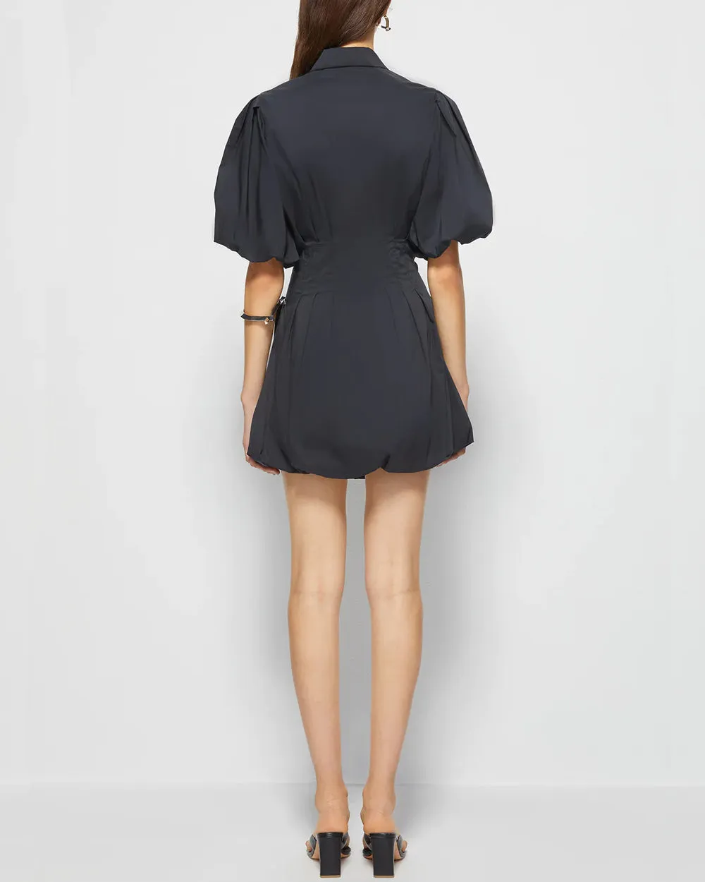 Black Cleo Balloon Pintuck Mini Dress