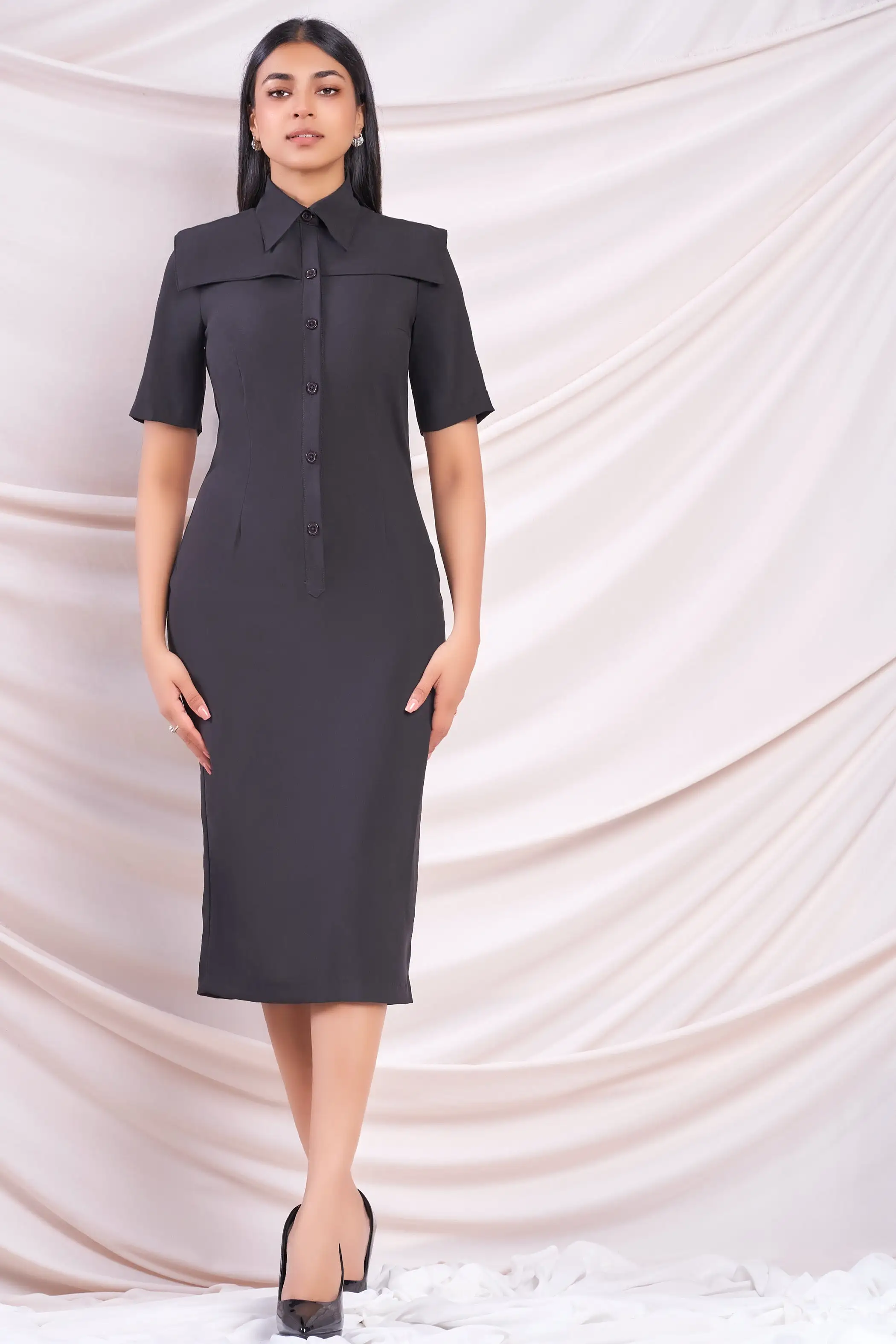 Black Midi Shirt Dress