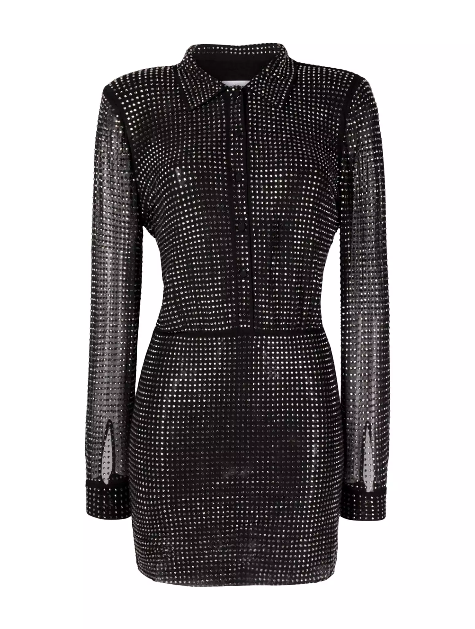 BLACK RHINESTONE MINI SHIRT DRESS