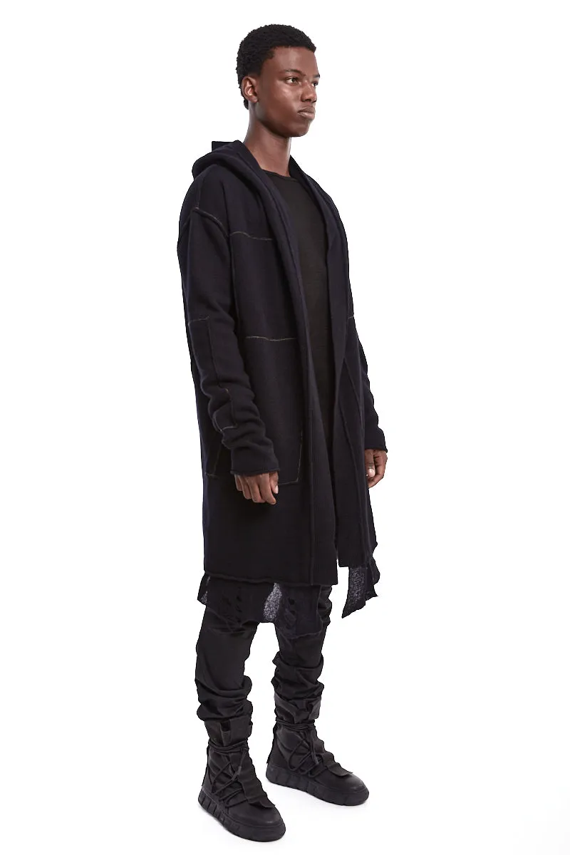 BLACK WOOL FOUR POCKET PARKA