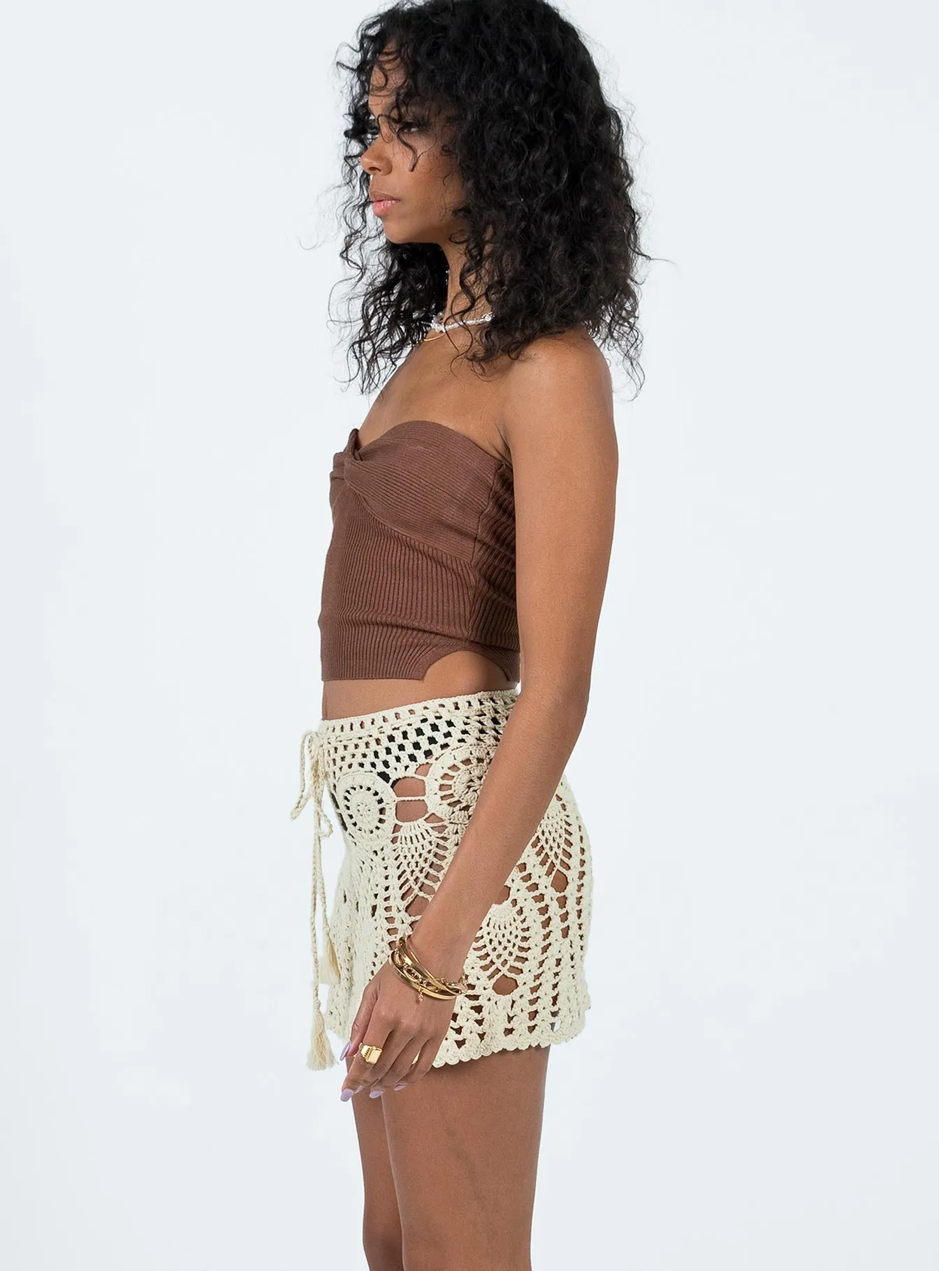 Blooming Crochet Mini Skirt Beige