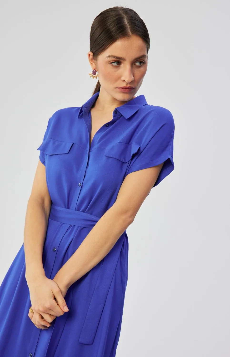 Blue maxi shirt dress