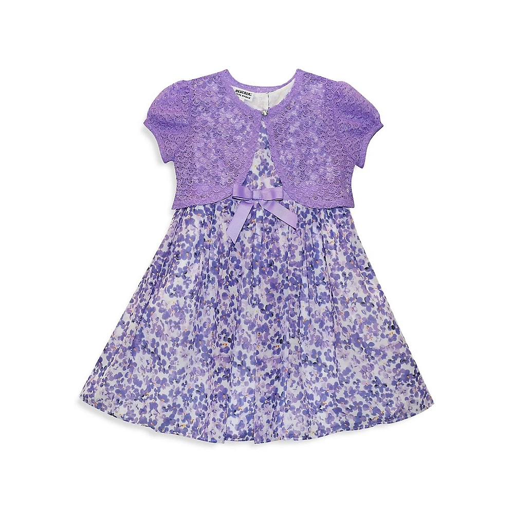 Blueberi Boulevard Little Girl's Fit-&-Flare Lilac Floral Dress & Knit Shrug