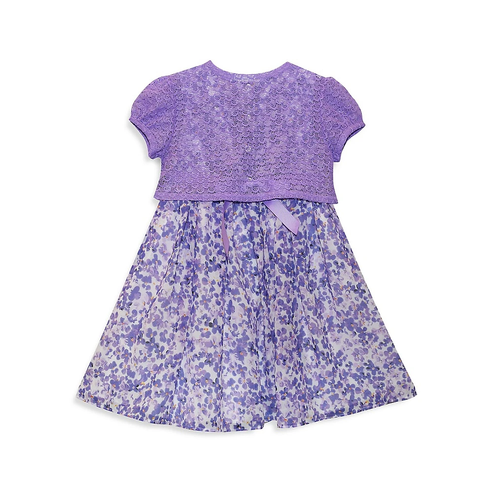 Blueberi Boulevard Little Girl's Fit-&-Flare Lilac Floral Dress & Knit Shrug