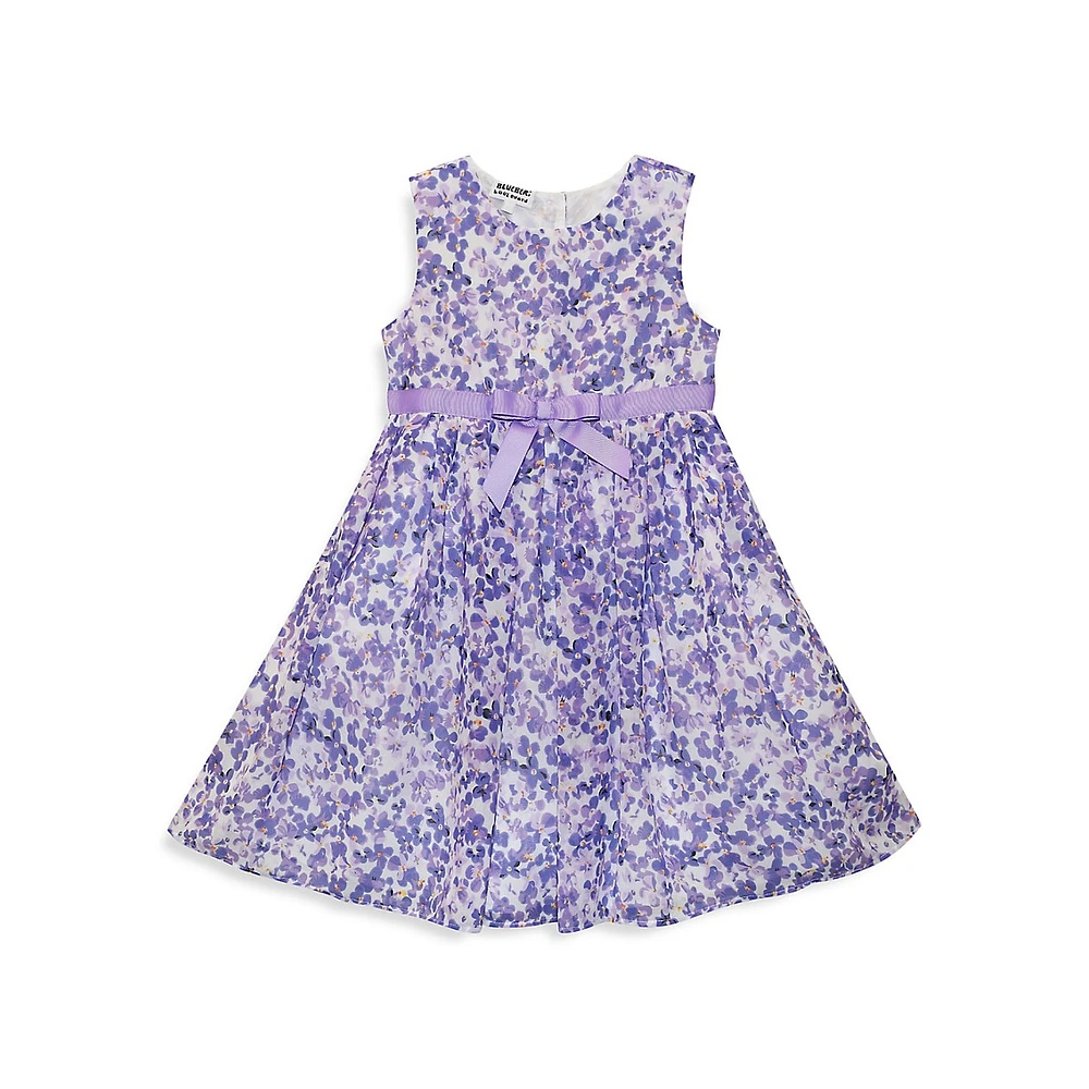 Blueberi Boulevard Little Girl's Fit-&-Flare Lilac Floral Dress & Knit Shrug