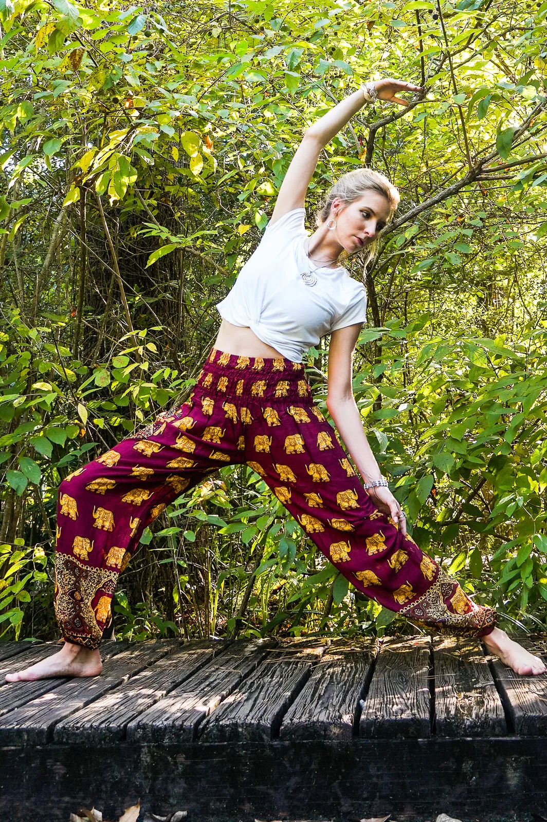 Burgundy ELEPHANT Women Boho Pants Hippie Pants Yoga Pants