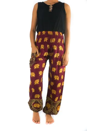 Burgundy ELEPHANT Women Boho Pants Hippie Pants Yoga Pants