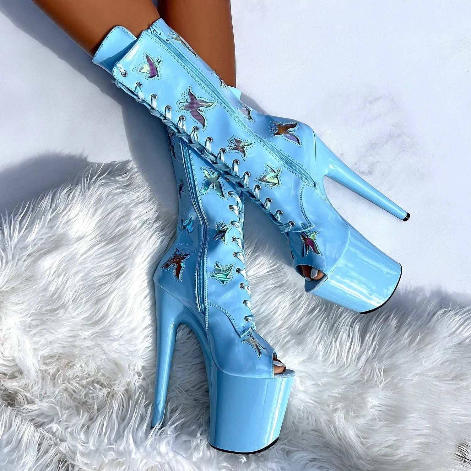 Butterfly Boot Blue Open Toe - 8INCH