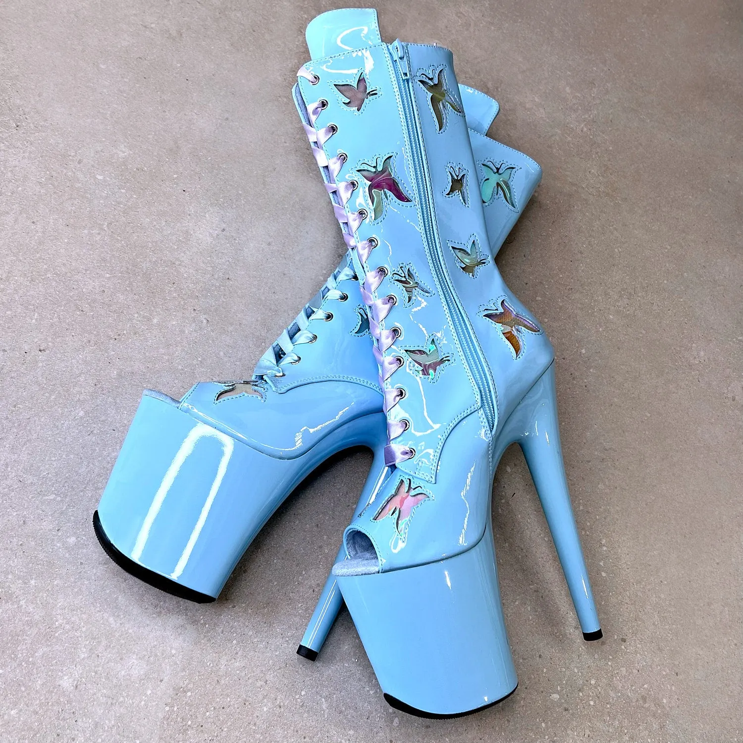 Butterfly Boot Blue Open Toe - 8INCH